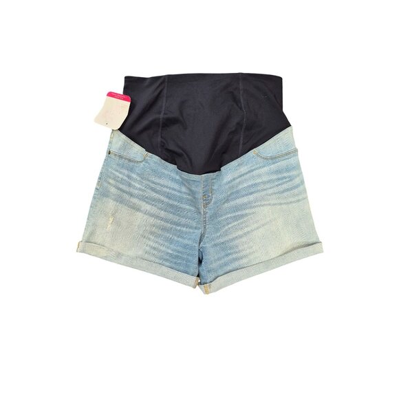 Isabel Maternity By Ingrid & Isabel Midi Short With Crossover Panel Denim Shorts - Picture 1 of 7